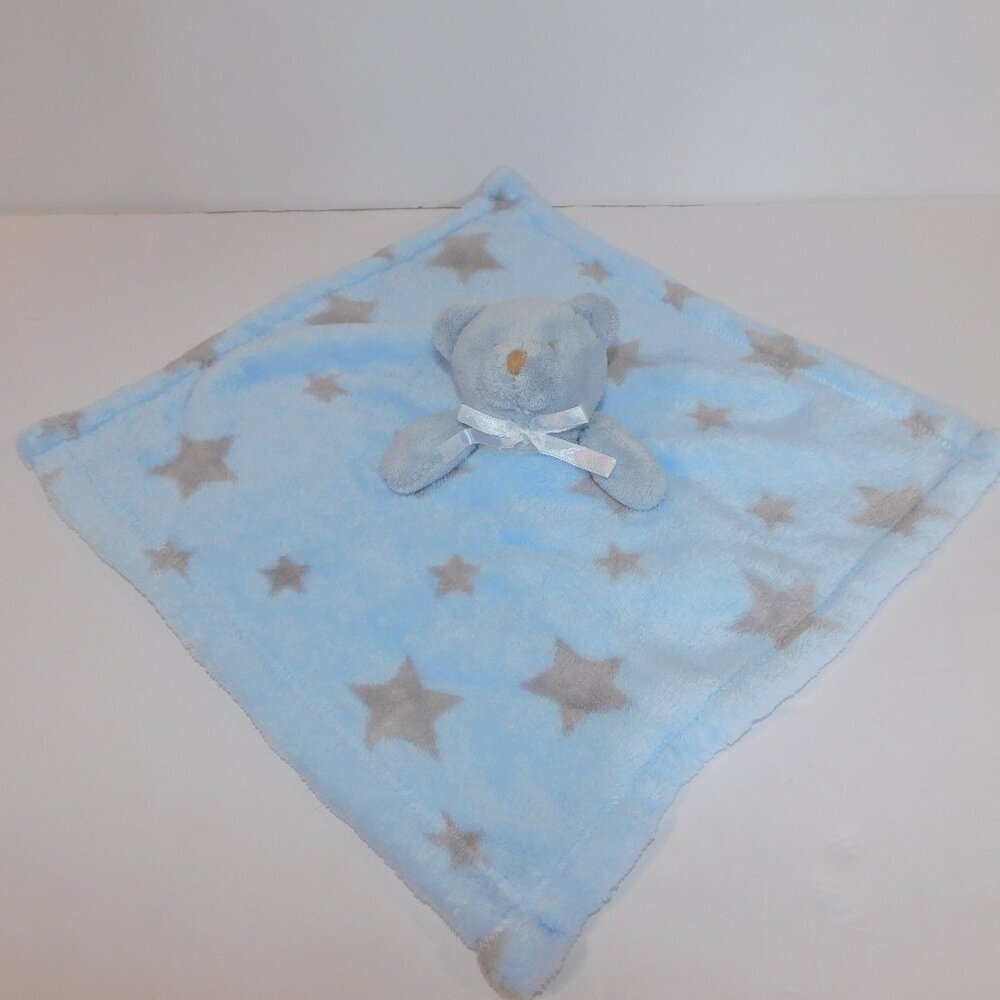 Blue Teddy Bear Gray Stars Security Blanket Baby Lovey nunu Soother Plush